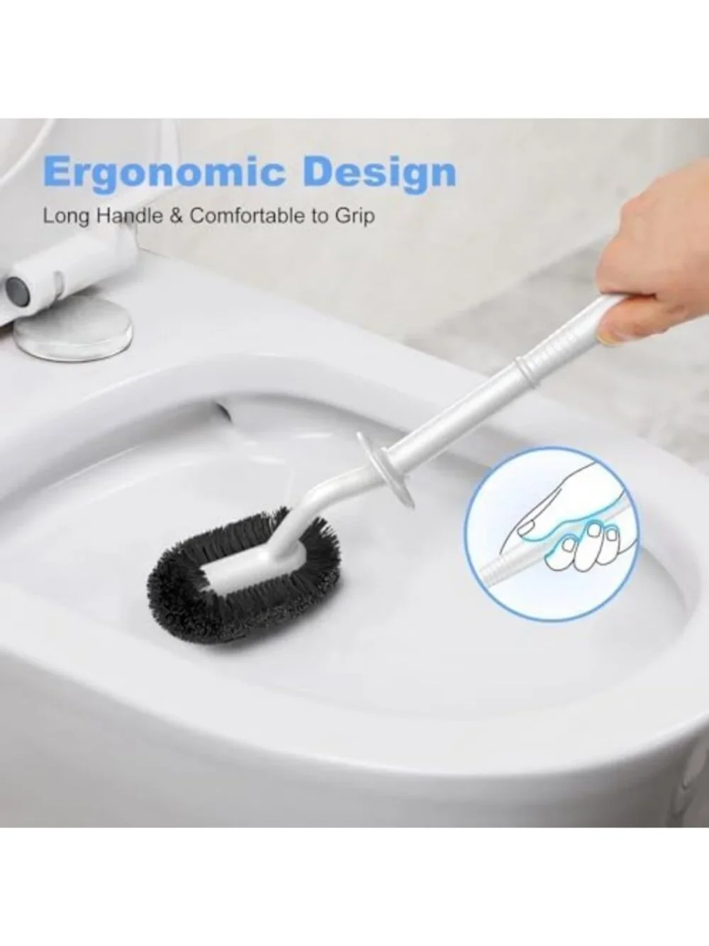 Curved Toilet Bowl Brush Set with Holder - Compact Deep Cleaning Scrubber - 3